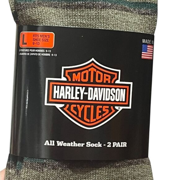 Harley-Davidson Men's Olive and Beige Stripe Casual Socks, 2 Pairs, Size L, NWT - Picture 2 of 5